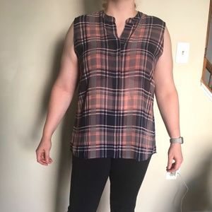 Ann Taylor Loft Plaid Sheer Sleeveless Blouse